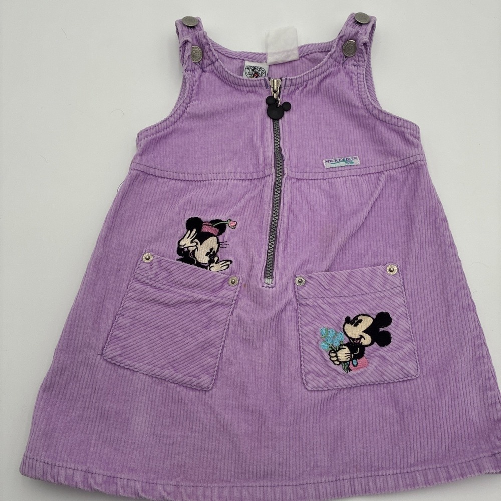 Vintage Mickey & Co Purple Corduroy Jumper Dress Minnie Mouse Kids 90s Zip Front